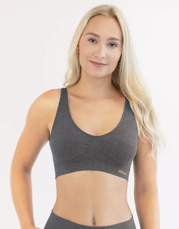 GINA dámské podprsenka sportovní s vycpávkami, bez kostice, bezešvé, jednobarevné Eco Bamboo 07014P - šedá bílá M/L