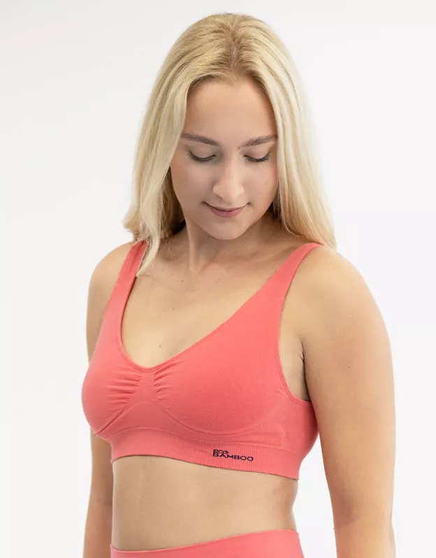 GINA dámské podprsenka sportovní s vycpávkami, bez kostice, bezešvé, jednobarevné Eco Bamboo 07014P - tomato lékořice L/XL