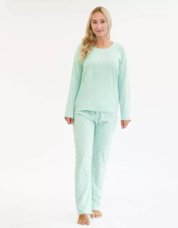 GINA dámské pyžamo dlouhé dámské, šité, s potiskem Pyžama 2024 19161P - aqua bílá XL