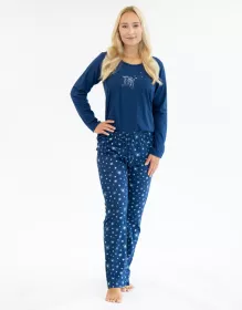 GINA dámské pyžamo dlouhé dámské, šité, s potiskem Pyžama 2024 19161P | aqua bílá S, aqua bílá XL, aqua bílá XXL, tm. modrá bílá L, tm. modrá bílá XXL