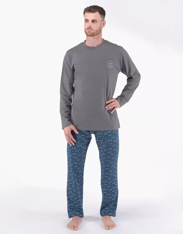 GINA pánské pyžamo dlouhé pánské, šité, s potiskem Pyžama 2024 79175P -