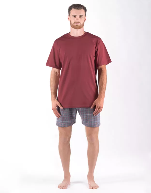 GINA pánské pyžamo krátké pánské, šité, s potiskem Pyžama 2024 79168P - brandy tm. šedá XXXL