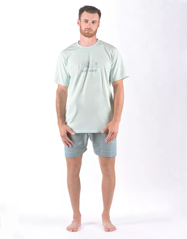 GINA pánské pyžamo krátké pánské, šité, s potiskem 79174P - sv. šedá měsíc XXXXL