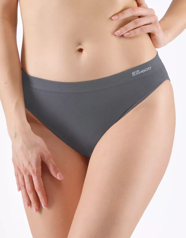GINA dámské kalhotky klasické s úzkým bokem, úzký bok, bezešvé, jednobarevné Eco Bamboo 00037P - tm. šedá L/XL