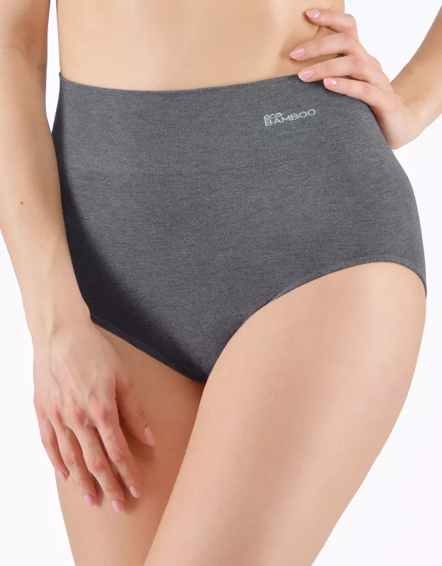 GINA dámské kalhotky klasické s vysokým pasem, širší bok, bezešvé, jednobarevné Eco Bamboo 00040P - šedá bílá L/XL