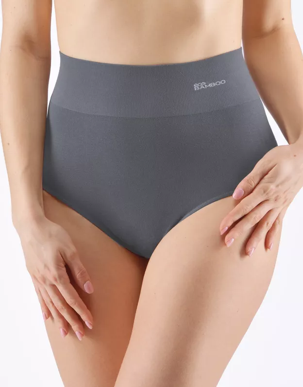 GINA dámské kalhotky klasické s vysokým pasem, širší bok, bezešvé, jednobarevné Eco Bamboo 00040P - tm. šedá XL/XXL