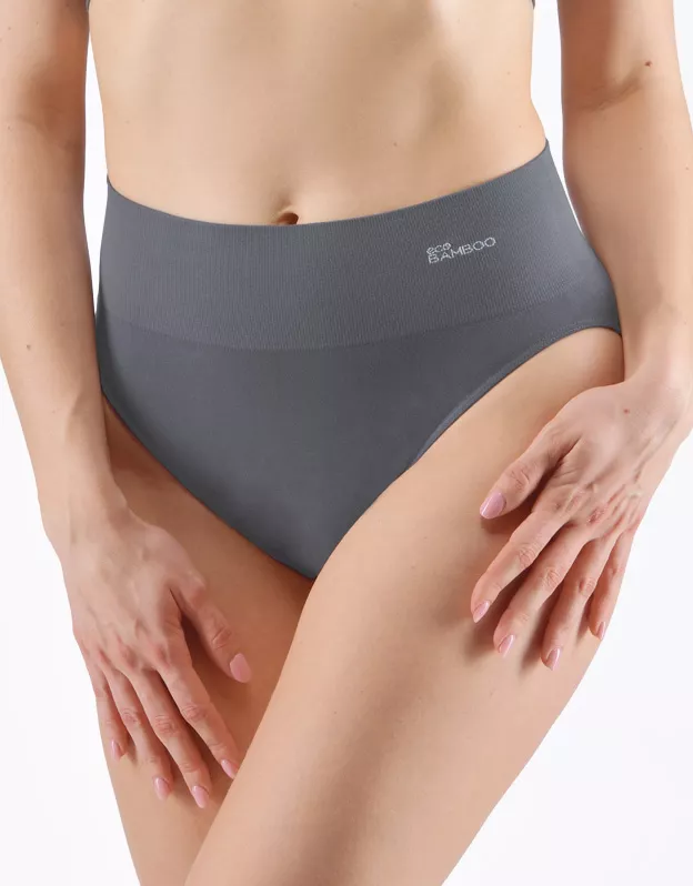 GINA dámské kalhotky klasické se širokým bokem, širší bok, bezešvé, jednobarevné Eco Bamboo 00039P - tm. šedá M/L