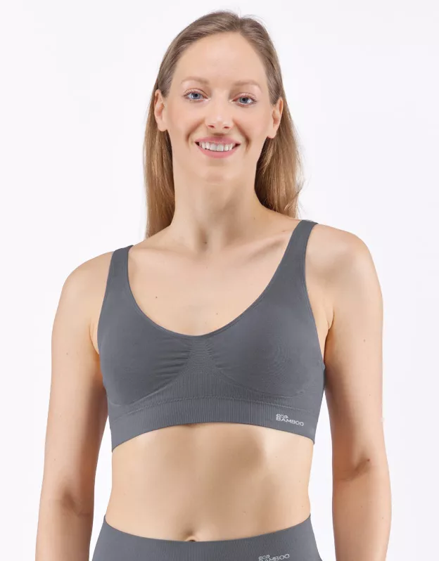 GINA dámské podprsenka sportovní s vycpávkami, bez kostice, bezešvé, jednobarevné Eco Bamboo 07014P - tm. šedá L/XL