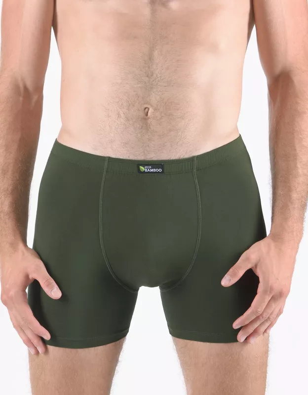 GINA pánské boxerky s delší nohavičkou, delší nohavička, šité, jednobarevné Eco Bamboo 74159P - lahvová 58/60