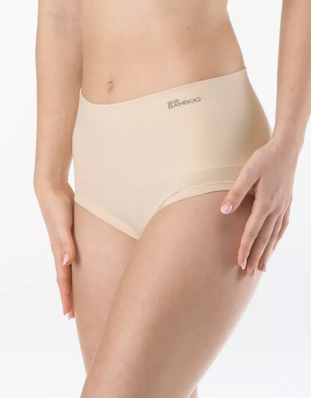 GINA dámské kalhotky klasické se zpevněným pasem, širší bok, bezešvé, jednobarevné Eco Bamboo 00052P - tělová M/L