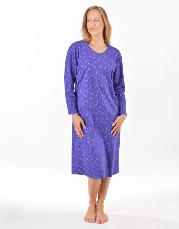 GINA dámské košilka noční dámská dlouhý rukáv, šité, s potiskem Pyžama 2025 19173P - levandulová šedobílá M