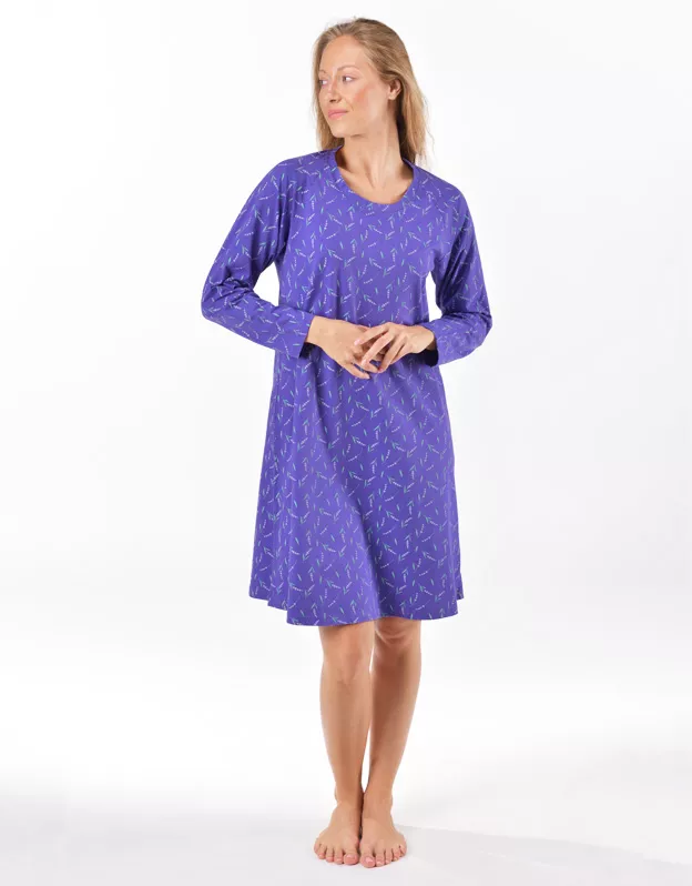 GINA dámské košilka noční dámská dlouhý rukáv, šité, s potiskem Pyžama 2025 19175P -