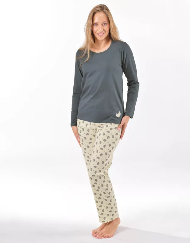 GINA dámské pyžamo dlouhé dámské, šité, s potiskem Pyžama 2025 19169P - tm. šedá žlutobílá S