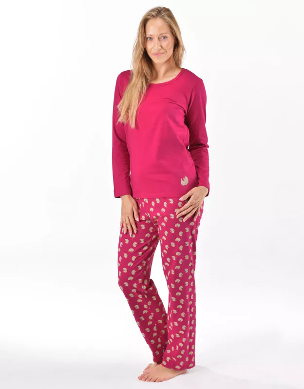 GINA dámské pyžamo dlouhé dámské, šité, s potiskem Pyžama 2025 19169P - vínová šedobílá S