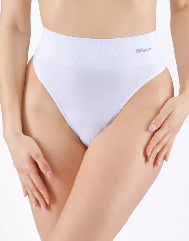 GINA dámské tanga klasická se širokým bokem, francouzské, bezešvé, klasické, jednobarevné Eco Bamboo 05015P - bílá M/L