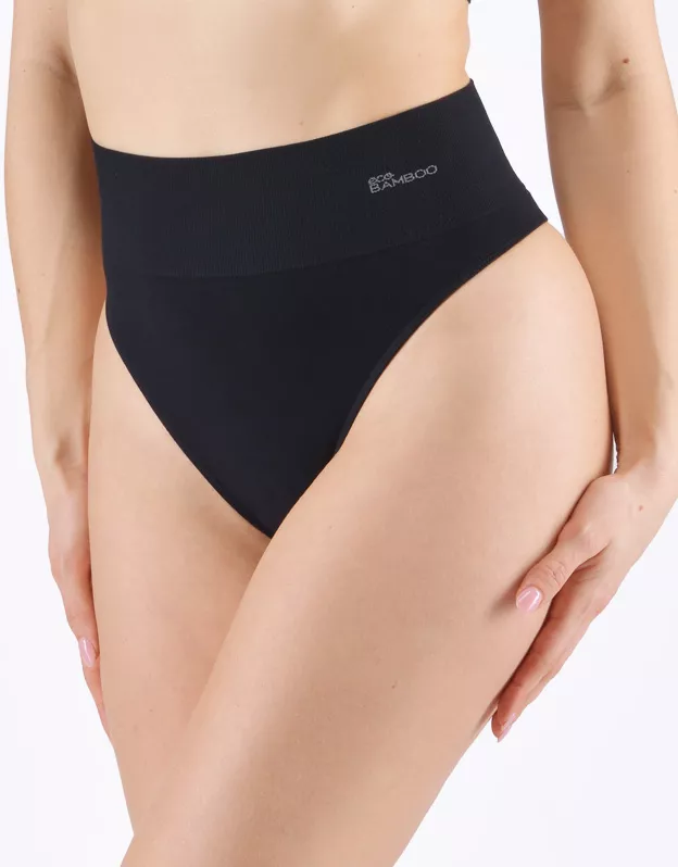 GINA dámské tanga klasická se širokým bokem, francouzské, bezešvé, klasické, jednobarevné Eco Bamboo 05015P - černá S/M