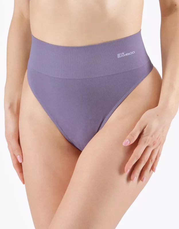 GINA dámské tanga klasická se širokým bokem, francouzské, bezešvé, klasické, jednobarevné Eco Bamboo 05015P - kouřová bílá M/L
