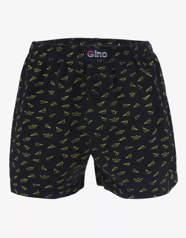 GINA dětské trenky volné chlapecké, šité, s potiskem 65016P - černá petrolejová 164/170