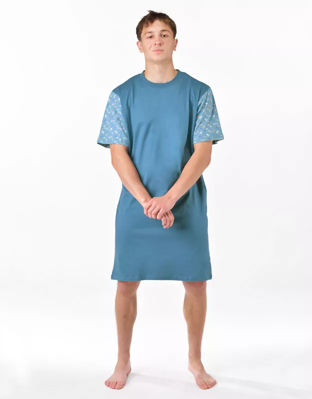 GINA pánské košile noční pánská krátký rukáv, šité, s potiskem Pyžama 2025 79202P - měsíc dunaj XL