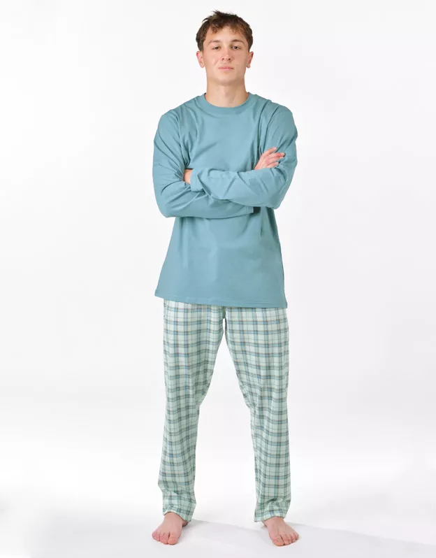 GINA pánské pyžamo dlouhé pánské, šité, s potiskem Pyžama 2025 79189P - měsíc aqua XXXXL