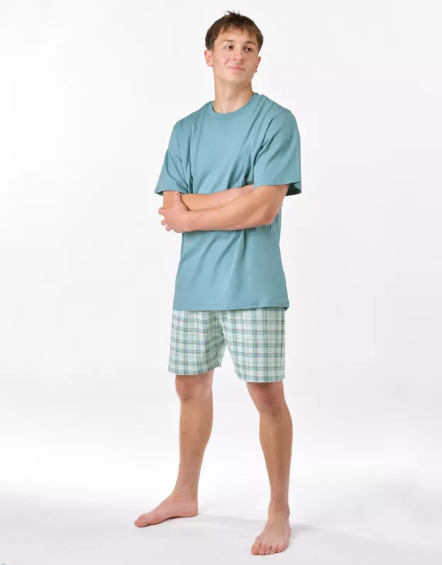 GINA pánské pyžamo krátké pánské, šité, s potiskem Pyžama 2025 79188P - měsíc aqua XXXXL