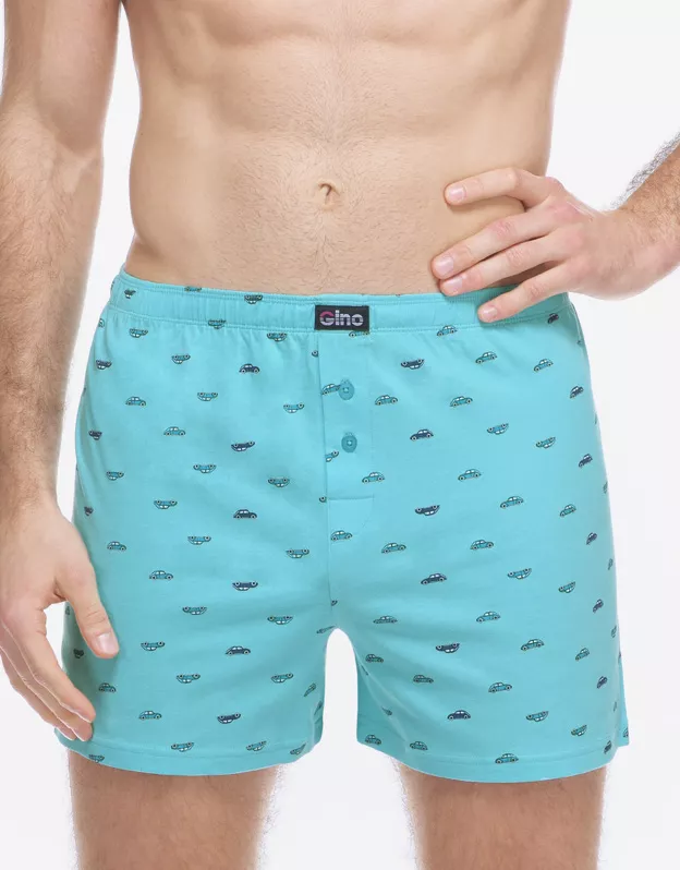GINA pánské trenky volné, šité, s potiskem 75216P - aqua petrolejová 50/52