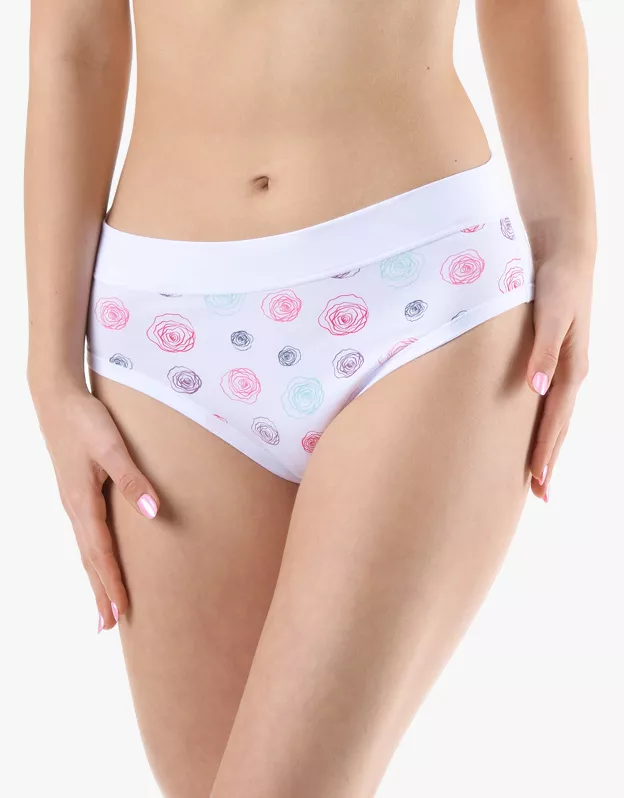 GINA dámské kalhotky klasické, širší bok, šité, s potiskem Disco XIX 10292P - bílá bordo 46/48