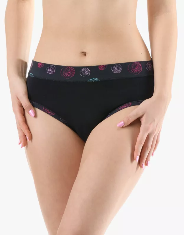 GINA dámské kalhotky klasické, širší bok, šité, s potiskem Disco XIX 10293P - černá bordo 42/44