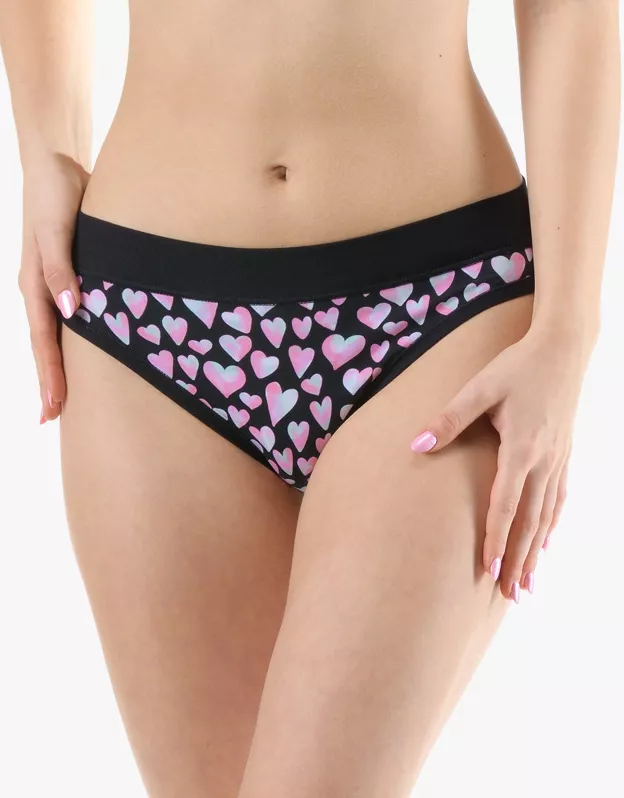 GINA dámské kalhotky klasické s úzkým bokem, úzký bok, šité, s potiskem Disco XIX 10296P - černá cukrová 38/40