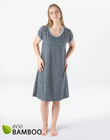 GINA dámské košilka noční dámská krátký rukáv, šité, s potiskem Pyžama Bamboo 19176P | tm. šedá pomnenková L, tm. šedá pomnenková M, tm. šedá pomnenková XL, tm. šedá pomnenková XXL