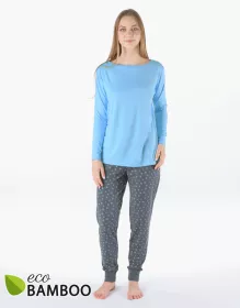 GINA dámské pyžamo dlouhé dámské, šité, s potiskem Pyžama Bamboo 19179P | pomnenková tm. šedá L, pomnenková tm. šedá M, pomnenková tm. šedá S, pomnenková tm. šedá XL, pomnenková tm. šedá XXL