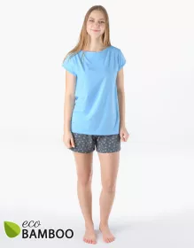 GINA dámské pyžamo krátké dámské, šité, s potiskem Pyžama Bamboo 19174P | pomnenková tm. šedá L, pomnenková tm. šedá M, pomnenková tm. šedá S, pomnenková tm. šedá XL