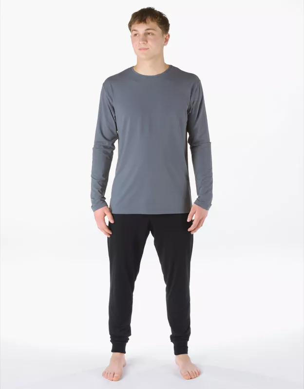 GINA pánské pyžamo dlouhé pánské, šité, jednobarevné Pyžama Bamboo 79207P - tm. šedá černá M