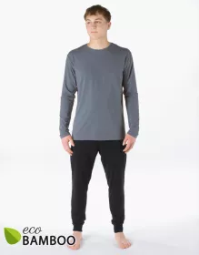 GINA pánské pyžamo dlouhé pánské, šité, jednobarevné Pyžama Bamboo 79207P | tm. šedá černá L, tm. šedá černá M, tm. šedá černá S, tm. šedá černá XL, tm. šedá černá XXL