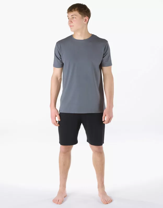 GINA pánské pyžamo krátké pánské, šité, jednobarevné Pyžama Bamboo 79204P - tm. šedá černá XL