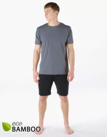 GINA pánské pyžamo krátké pánské, šité, jednobarevné Pyžama Bamboo 79204P | tm. šedá černá L, tm. šedá černá M, tm. šedá černá S, tm. šedá černá XL, tm. šedá černá XXL