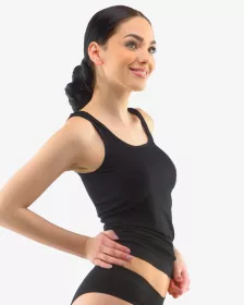 GINA dámské tílko prodloužené, širší ramínka, bezešvé, jednobarevné Eco Bamboo 08025P - černá S/M EcoBamboo