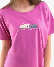 GINA dámské maxitriko dámské krátký rukáv, šité, s potiskem Pyžama 2020 19102P - vínová lila S