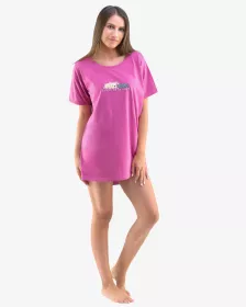 GINA dámské maxitriko dámské krátký rukáv, šité, s potiskem Pyžama 2020 19102P - vínová lila S