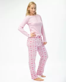 GINA dámské pyžamo dlouhé dámské, šité, s potiskem Pyžama 2022 19143P