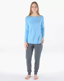 GINA dámské pyžamo dlouhé dámské, šité, s potiskem Pyžama Bamboo 19179P | Pomnenková/Tm. šedá L, Pomnenková/Tm. šedá M, Pomnenková/Tm. šedá S, Pomnenková/Tm. šedá XL, Pomnenková/Tm. šedá XXL