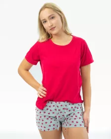 GINA dámské pyžamo krátké dámské, šité, s potiskem 19144P - purpurová lékořice S