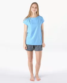 GINA dámské pyžamo krátké dámské, šité, s potiskem Pyžama Bamboo 19174P | Pomnenková/Tm. šedá L, Pomnenková/Tm. šedá M, Pomnenková/Tm. šedá S, Pomnenková/Tm. šedá XL