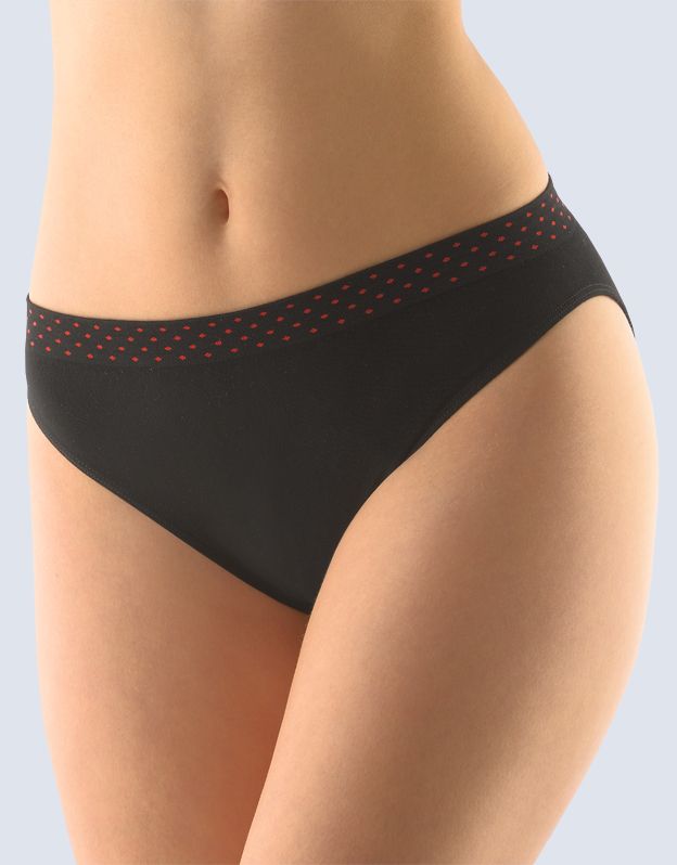 GINA dámské kalhotky klasické s úzkým bokem, úzký bok, bezešvé Bamboo Dots 00033P - černá červená S/M