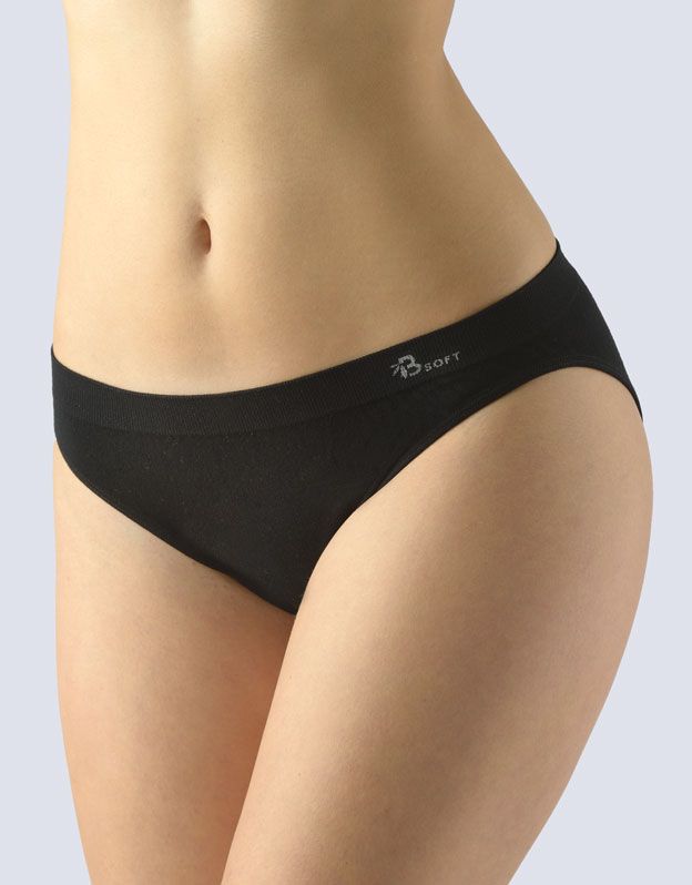GINA dámské kalhotky klasické s úzkým bokem, úzký bok, bezešvé, jednobarevné Bamboo Soft 00046P - černá L/XL