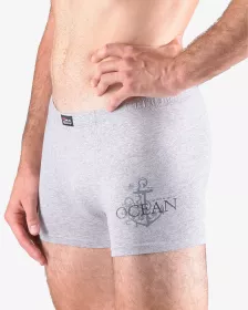 GINA pánské boxerky s kratší nohavičkou, kratší nohavička, šité, s potiskem 73115P - sv. šedá tm. šedá 50/52
