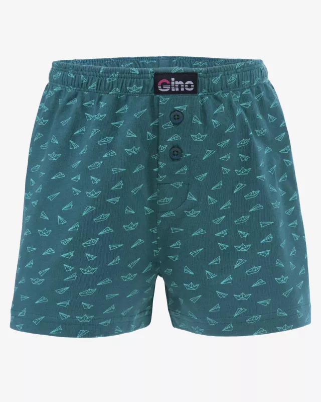 GINA dětské trenky volné chlapecké, šité, s potiskem 65016P - Černá/Petrolejová 152/158