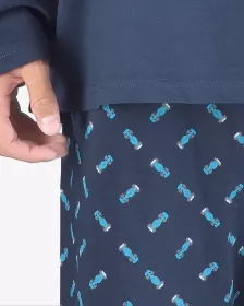 GINA pánské pyžamo dlouhé pánské, šité, s potiskem Pyžama 2023 79147P - lékořice tyrkysová L