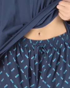 GINA pánské pyžamo dlouhé pánské, šité, s potiskem Pyžama 2023 79147P - lékořice tyrkysová L