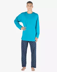 GINA pánské pyžamo dlouhé pánské, šité, s potiskem Pyžama 2023 79147P - lékořice tyrkysová L
